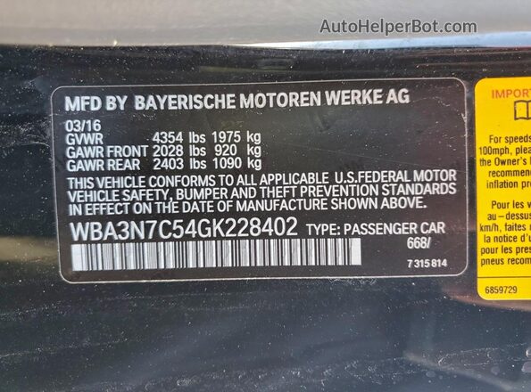 WBA3N7C54GK228402 2016 BMW OTHER Black Engine compartment view