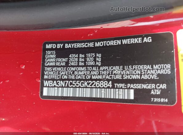 WBA3N7C55GK226884 2016 BMW 4 SERIES Red Widok komory silnika