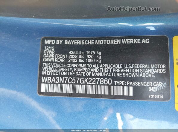 WBA3N7C57GK227860 2016 BMW 4 SERIES Blue Widok komory silnika