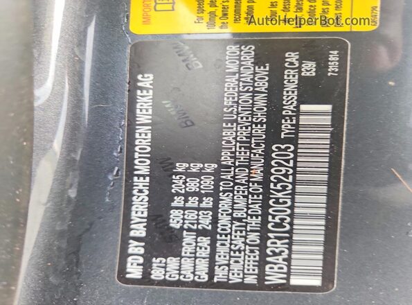 WBA3R1C50GK529203 2016 BMW 4 SERIES Gray VIN կոդի պիտակի տեսք