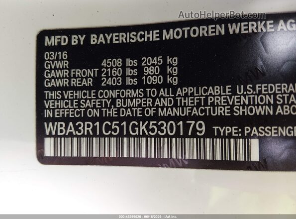 WBA3R1C51GK530179 2016 BMW 4 SERIES White Вид підкапотного простору
