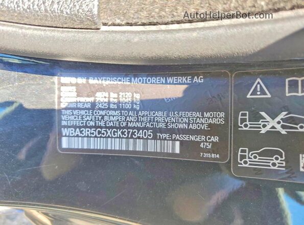 WBA3R5C5XGK373405 2016 BMW 4 SERIES Black ძრავის განყოფილების ხედი