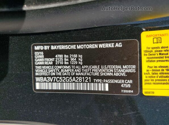WBA3V7C52G5A28121 2016 BMW 4 SERIES Black Widok komory silnika