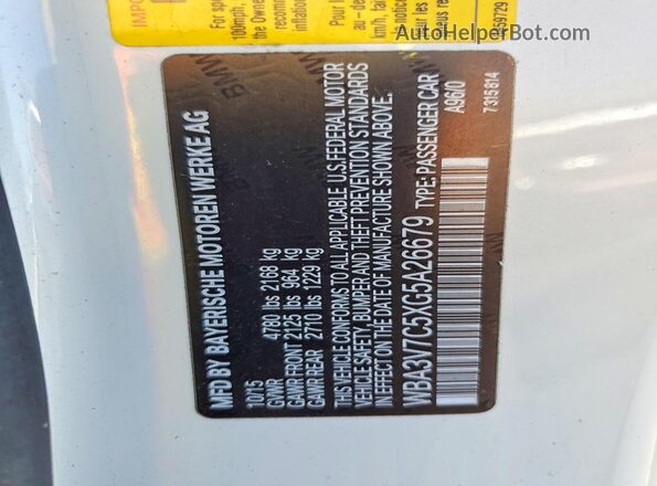 WBA3V7C5XG5A26679 2016 BMW OTHER White Vista del compartimento del motor
