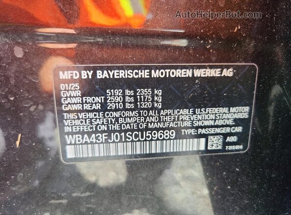 WBA43FJ01SCU59689 2025 BMW 5 SERIES Gray VIN კოდის სტიკერის ხედი
