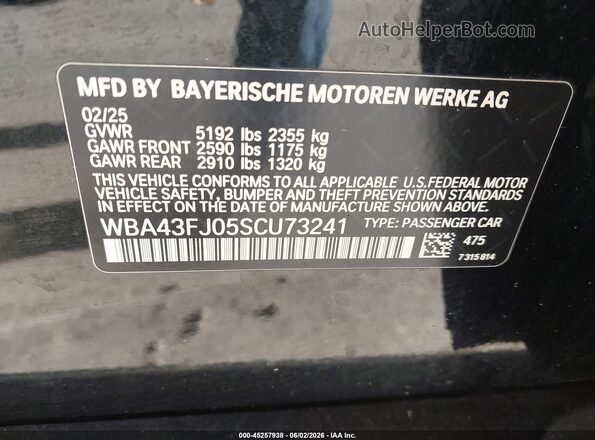 WBA43FJ05SCU73241 2025 BMW 5 SERIES Черный Вид подкапотного пространства