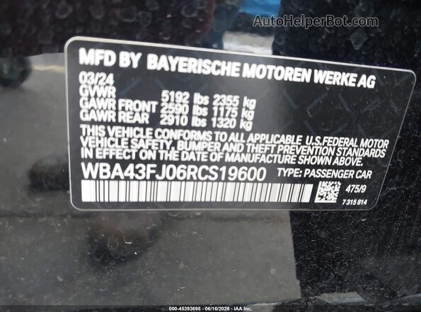 WBA43FJ06RCS19600 2024 BMW 5 SERIES Black Вид підкапотного простору