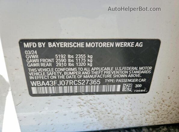 WBA43FJ07RCS27365 2024 BMW 5 SERIES White Вид підкапотного простору
