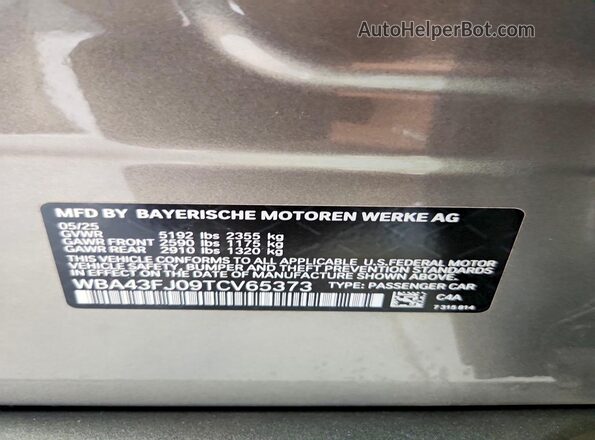 WBA43FJ09TCV65373 2026 BMW 5 SERIES Silver Вид наклейки з VIN-кодом