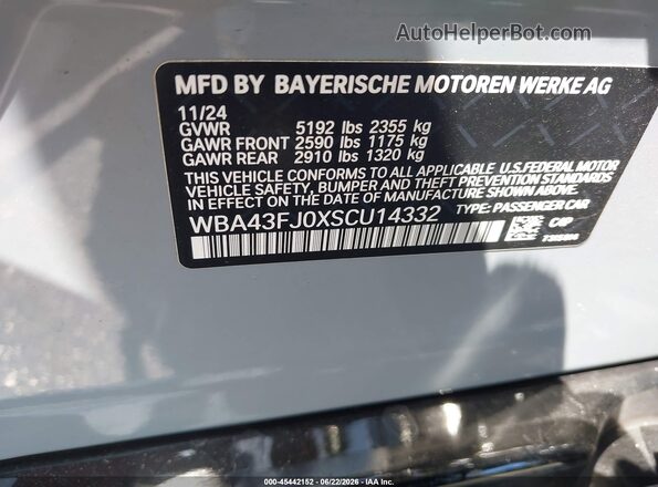 WBA43FJ0XSCU14332 2025 BMW 5 SERIES Серый Вид подкапотного пространства