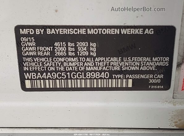 WBA4A9C51GGL89840 2016 BMW OTHER White 
