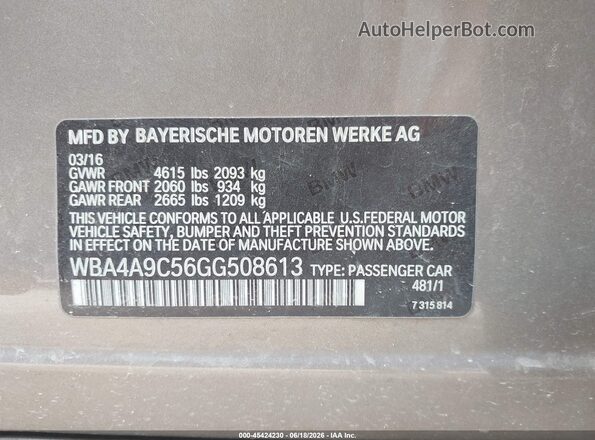 WBA4A9C56GG508613 2016 BMW 4 SERIES Brown Widok komory silnika