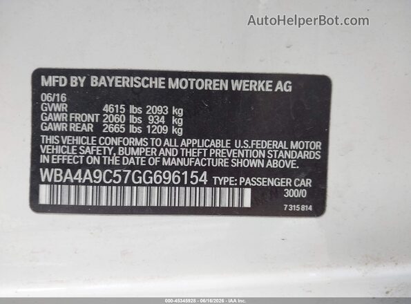 WBA4A9C57GG696154 2016 BMW 4 SERIES White ძრავის განყოფილების ხედი