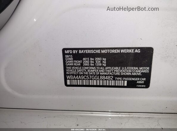 WBA4A9C57GGL88482 2016 BMW 4 SERIES White ძრავის განყოფილების ხედი