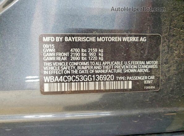 WBA4C9C53GG136920 2016 BMW 4 SERIES Gray Widok komory silnika