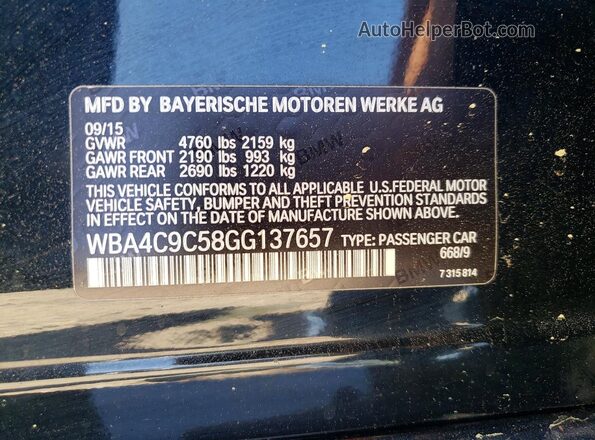 WBA4C9C58GG137657 2016 BMW 4 SERIES Black Engine compartment view