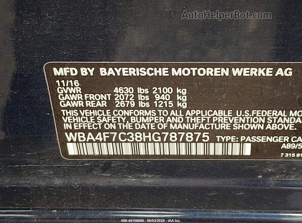 WBA4F7C38HG787875 2017 BMW 4 SERIES Dark Blue ძრავის განყოფილების ხედი