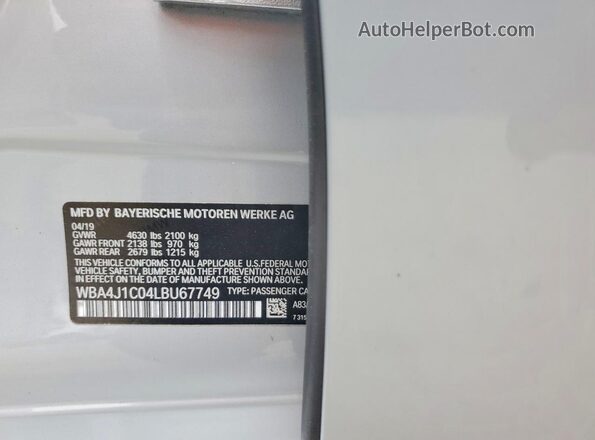 WBA4J1C04LBU67749 2020 BMW 4 SERIES Silver Շարժիչի բաժամունքի տեսք