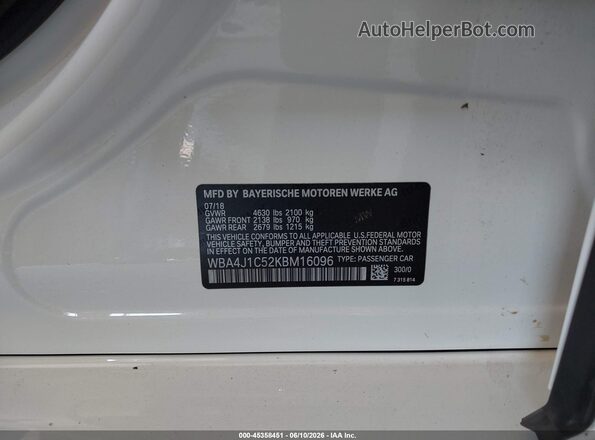 WBA4J1C52KBM16096 2019 BMW 4 SERIES White Вид підкапотного простору