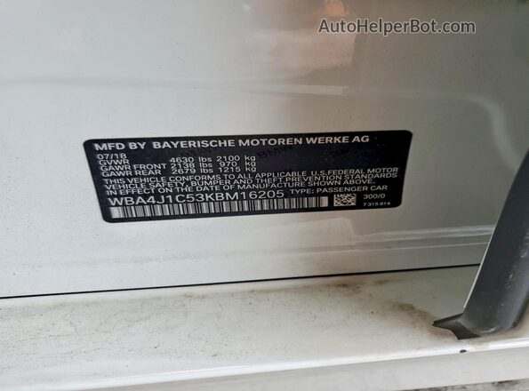 WBA4J1C53KBM16205 2019 BMW 4 SERIES White Շարժիչի բաժամունքի տեսք