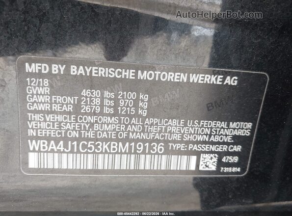 WBA4J1C53KBM19136 2019 BMW 4 SERIES Black Vista del compartimento del motor