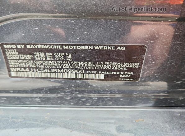 WBA4J1C56JBM09960 2018 BMW 4 SERIES Gray Engine compartment view
