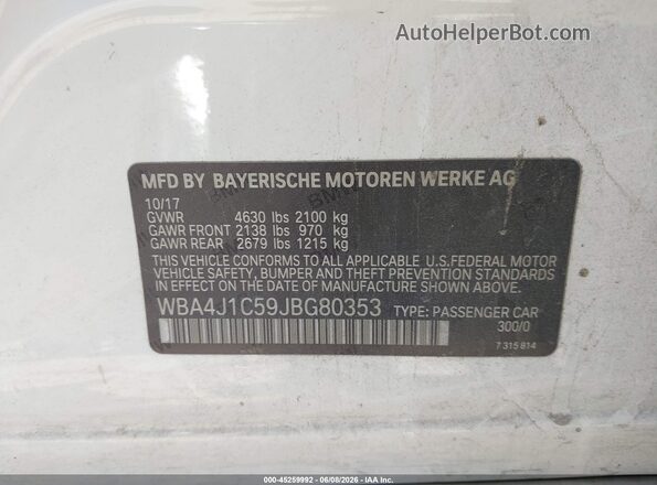 WBA4J1C59JBG80353 2018 BMW 4 SERIES White Vista del compartimento del motor