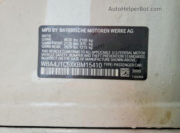 WBA4J1C5XKBM15410 2019 BMW 4 SERIES White Vista del compartimento del motor