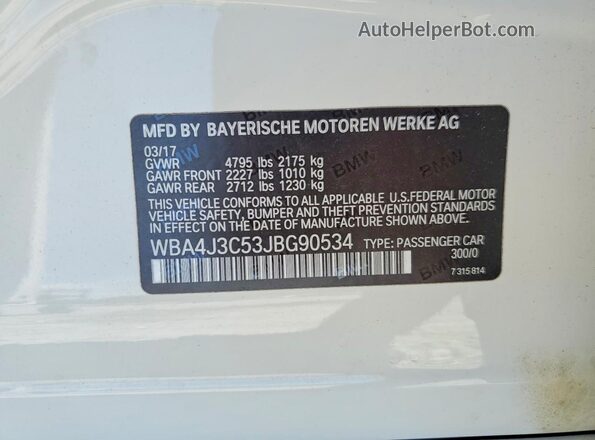 WBA4J3C53JBG90534 2018 BMW 7 SERIES White Widok komory silnika