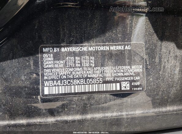WBA4J3C58KBL05855 2019 BMW 4 SERIES Blue ძრავის განყოფილების ხედი