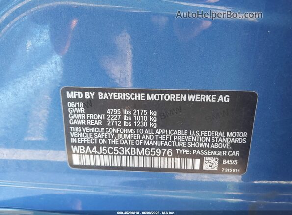 WBA4J5C53KBM65976 2019 BMW 4 SERIES Blue Vista del compartimento del motor
