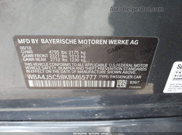WBA4J5C58KBM65777 2019 BMW 4 SERIES Gray Вид підкапотного простору