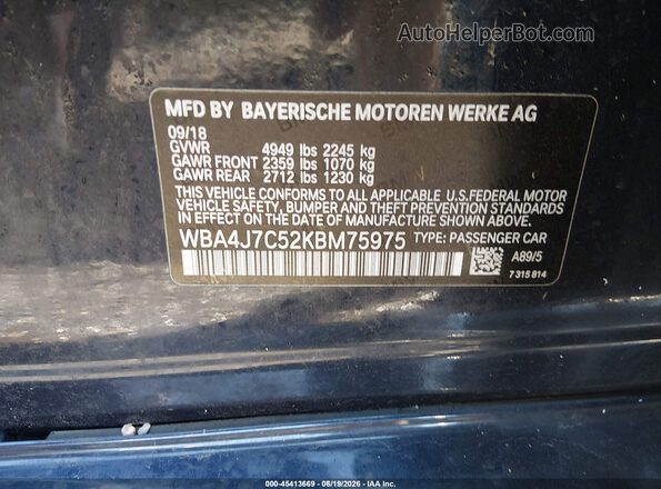 WBA4J7C52KBM75975 2019 BMW 4 SERIES Blue Widok komory silnika