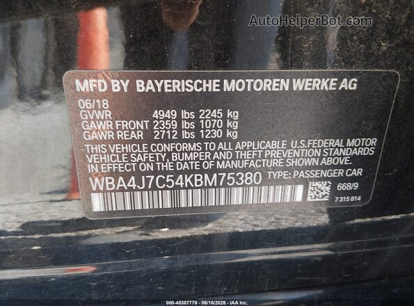 WBA4J7C54KBM75380 2019 BMW OTHER Black Շարժիչի բաժամունքի տեսք