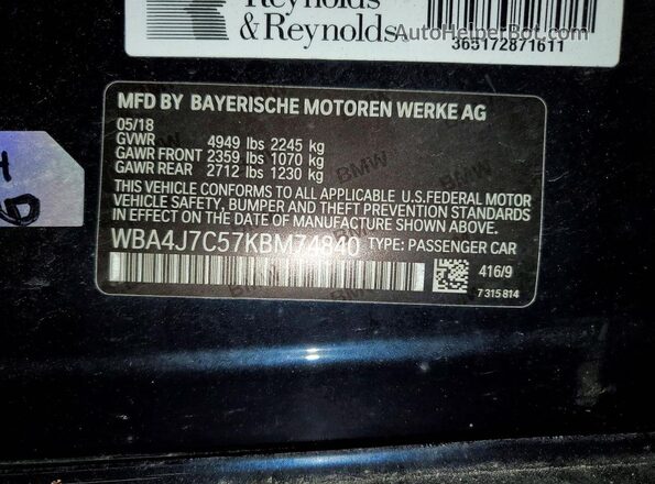 WBA4J7C57KBM74840 2019 BMW OTHER Blue 