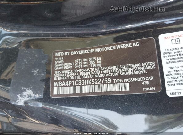 WBA4P1C39HK522759 2017 BMW 4 SERIES Black Engine compartment view