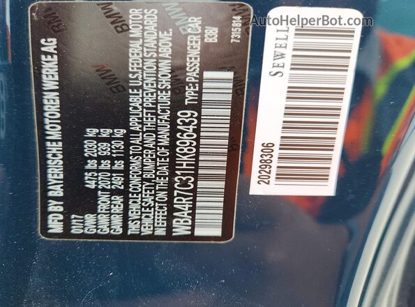 WBA4R7C31HK896439 2017 BMW 7 SERIES Blue Vista del compartimento del motor