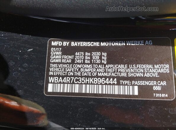 WBA4R7C35HK896444 2017 BMW OTHER Black Engine compartment view