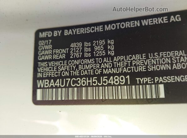 WBA4U7C36H5J54891 2017 BMW 4 SERIES White Շարժիչի բաժամունքի տեսք