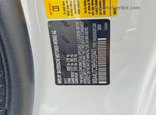 WBA4U7C38H5H20441 2017 BMW 4 SERIES White Вид підкапотного простору