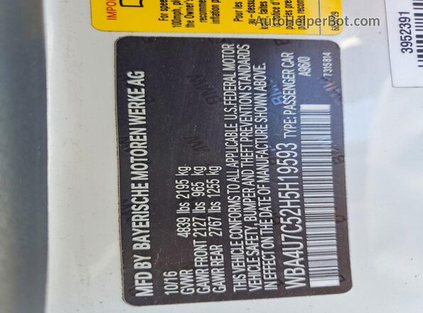 WBA4U7C52H5H19593 2017 BMW OTHER White 