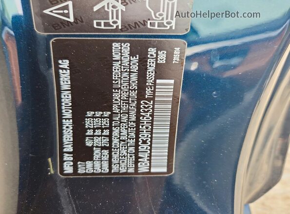 WBA4U9C39H5H64332 2017 BMW 4 SERIES Blue Вид задньої частини салону