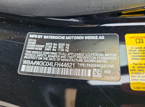 WBA4W3C04LFH44621 2020 BMW 4 SERIES Black Շարժիչի բաժամունքի տեսք
