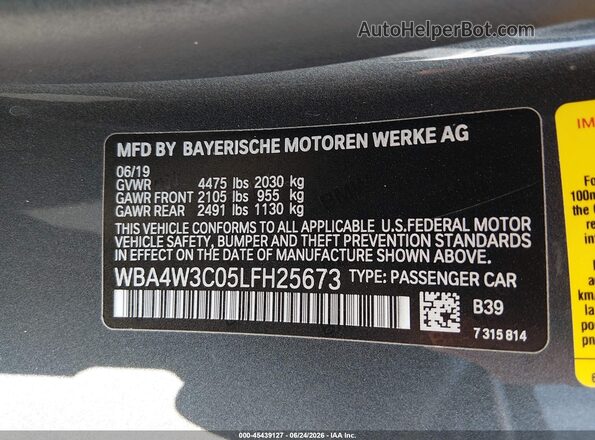 WBA4W3C05LFH25673 2020 BMW 4 SERIES Gray Vista del compartimento del motor