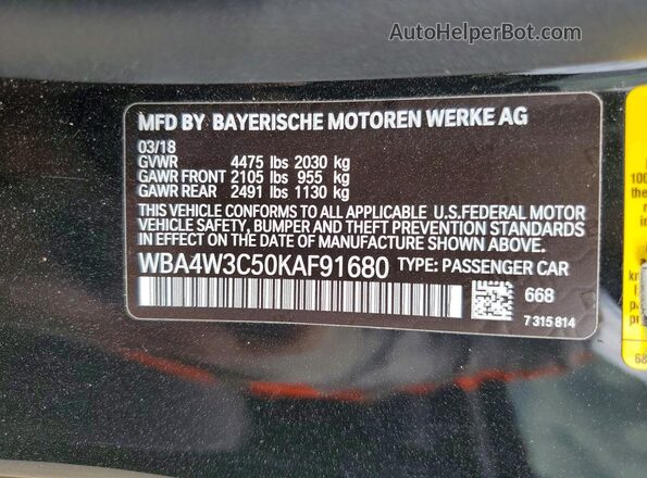 WBA4W3C50KAF91680 2019 BMW 4 SERIES Black Շարժիչի բաժամունքի տեսք