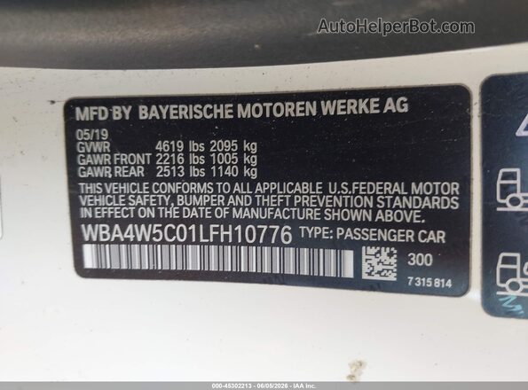 WBA4W5C01LFH10776 2020 BMW 7 SERIES White 