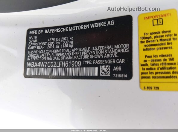 WBA4W7C02LFH61909 2020 BMW 4 SERIES White Vista del compartimento del motor