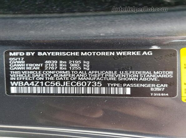 WBA4Z1C56JEC60735 2018 BMW 4 SERIES Charcoal Շարժիչի բաժամունքի տեսք
