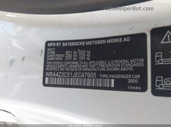 WBA4Z3C51JEC47905 2018 BMW 4 SERIES White Вид підкапотного простору