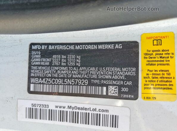 WBA4Z5C09L5N57929 2020 BMW OTHER White Engine compartment view